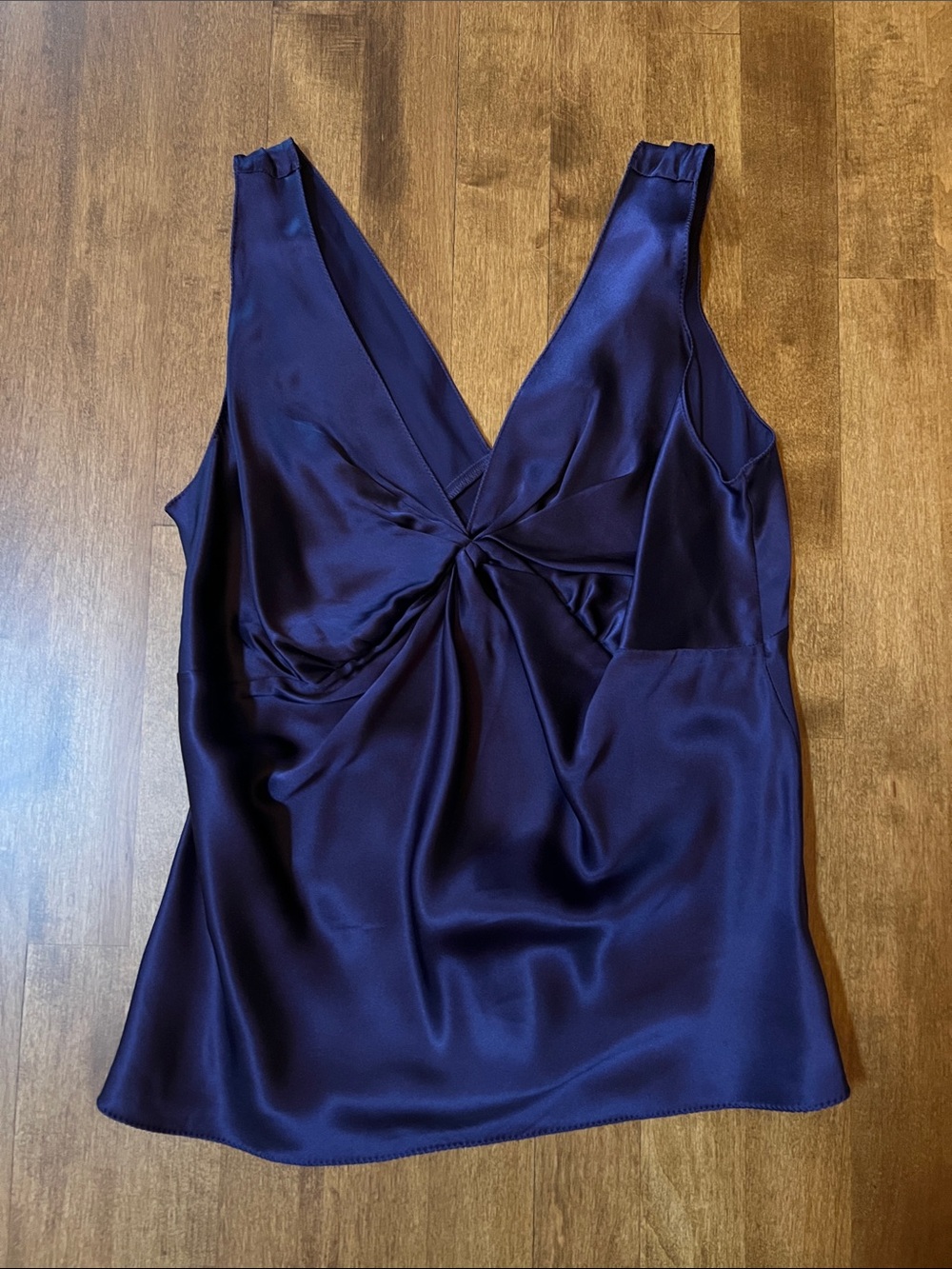 The Limited Satin Twist-Front V-Neck Top - Purple/Eggplant